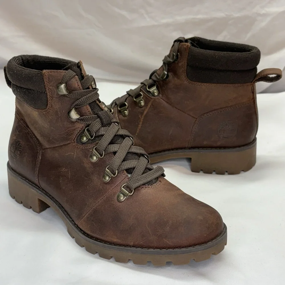 Timberland Boots Womens 7.5 Brown Leather Ellendale Ankle Combat Hiking Lug Sole